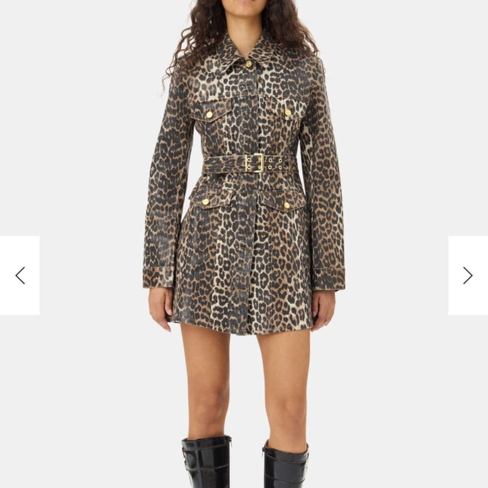 Ganni Leopard Print Long Sleeve Dress